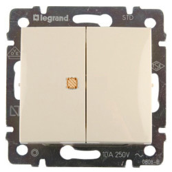 LEGRAND 774345 Выключатель 2-клавишный, с индикацией, 10АХ, 250В, слоновая кость, Valena