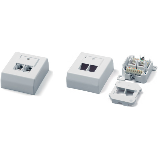 Hyperline SB-GTS2-8P8C-C5E-WH Розетка RJ-45, двойная, категория 5e, настеннаяРозетки RJ-45 для настенного монтажа, категория 5е, немецкий стандарт