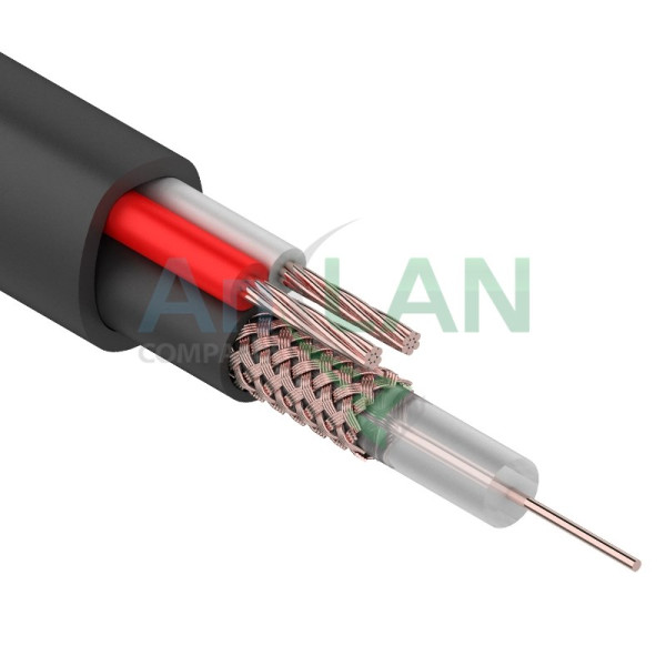 REXANT 01-4013 Кабель для видеонаблюдения KBK-П-1,5 + 2x0,50кв.мм, 200м., черный OUTDOOR