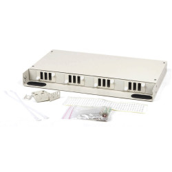 Hyperline FO-19BOX-24SC Бокс оптический 19 на 12 дуплексных SC проходных адаптеров со сплайс-пластиной (c КДЗС, без пигтейлов и проходных адаптеров)