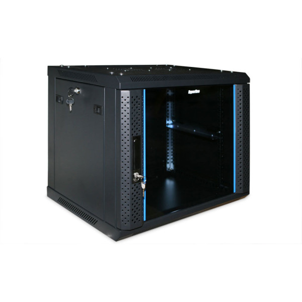 Hyperline TWFS-0445-SR-RAL9004 Шкаф настенный 19-дюймовый (19), 4U, 278x600х450мм, металлическая передняя дверь с замком, две боковые панели, цвет черный (RAL 9004) (разобранный)