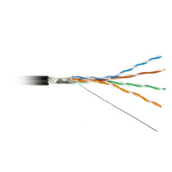 Hyperline FUTP4-C5E-S24-OUT-PE-BK-500 (FTP4-C5E-SOLID-OUTDOOR-40-500) (500м) Кабель витая пара, экранир. F/UTP, кат. 5e, 4 пары (24AWG), одножильный (solid), экран - фольга, внешний, PE, -40°C–+60°C, черный-гарантия: 15 лет компонентная