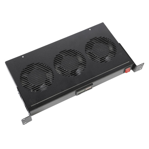 Модуль вентиляторный 19 1U, 3 вентилятора, регул. глубина 200-310 мм с контроллером температуры, цвет черный