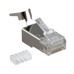 Hyperline PLUG-8P8C-UV-C6-TW-SH-10 Разъем RJ-45(8P8C) под витую пару, категория 6/6A (50 µ/ 50 микродюймов), экранированный, универсальный (для одножильного и многожильного кабеля), для толстых жил 1.35-1.5 мм(с оболочкой) (10 шт)