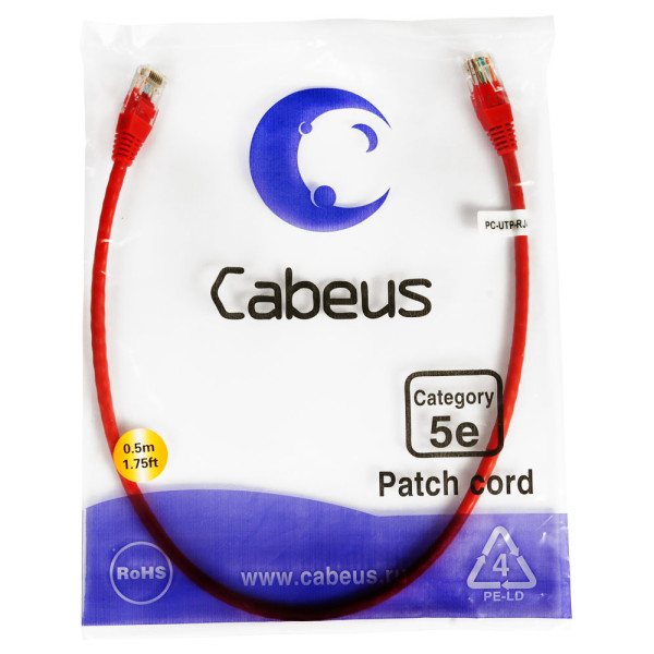 Cabeus PC-UTP-RJ45-Cat.5e-0.5m-RD Патч-корд UTP, категория 5e, 0.5 м, неэкранированный, красный