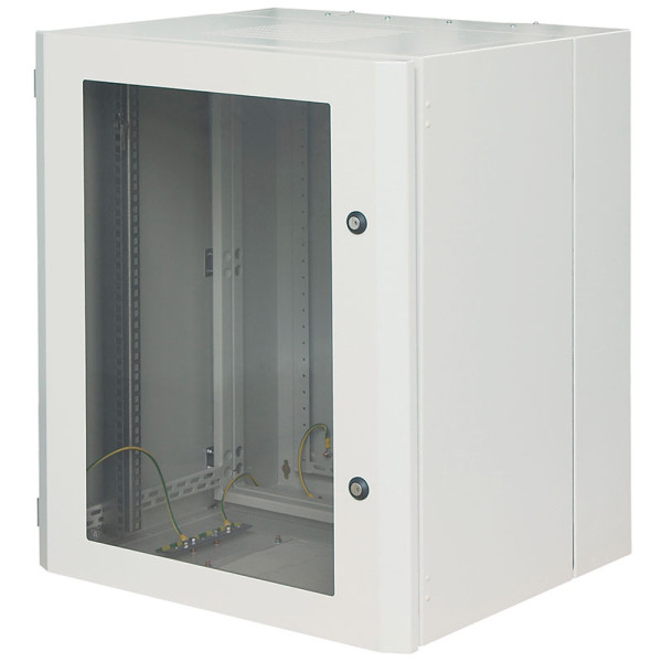 ZPAS WZ-0405-S1-05-011 Шкаф настенный 19-дюймовый (19), серия SW, 18U, 871x600х540, трехсекционный, со стеклянной дверью в стальной раме, цвет серый (RAL 7035) (SW-001-2) (собранный)19 настенные шкафы серии SW