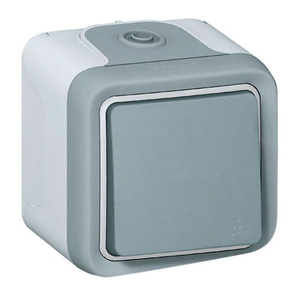 LEGRAND 069711 PLEXO Переключатель одноклавишный на 2 направления, 10А, IP55, для накладного монтажа, серый