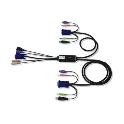 ATEN CS52A-A7 Переключатель, электрон., KVM+Audio, 1 user PS/2+ MOUSE USB+VGA => 2 cpu PS/2+MOUSE USB+VGA, со встр,шнурами USB 2x1,2м,, 1600x1200, настол,, исп,стандарт,шнуры, без OSD, некаскад