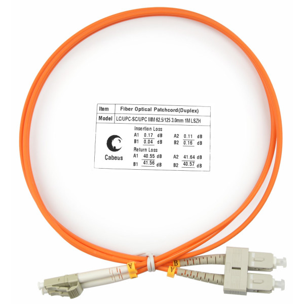 Cabeus FOP-62-LC-SC-1m Шнур оптический duplex LC-SC 62,5/125 mm 1м LSZHОдномодовые и многомодовые оптические патч-корды, LC/PC-SC/PC, дуплекс