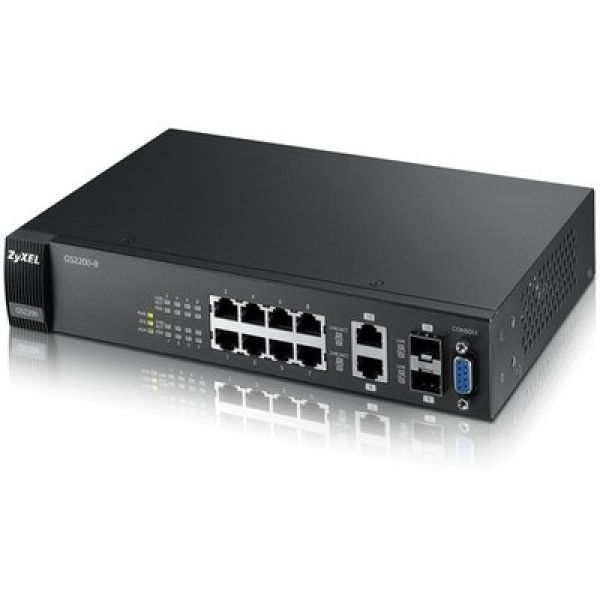 ZyXEL GS2200-8 8-портовый управляемый коммутатор Gigabit Ethernet с 2 SFP-слотами совмещенными с разъемами RJ-45 ZyXEL GS2200-8 8-портовый управляемый коммутатор Gigabit Ethernet с 2 SFP-слотами совмещенными с разъемами RJ-45