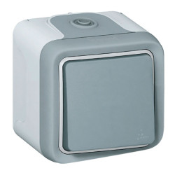 LEGRAND 069711 PLEXO Переключатель одноклавишный на 2 направления, 10А, IP55, для накладного монтажа, серый