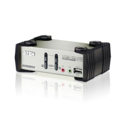 ATEN CS1732B-A7-G Переключатель, электрон., 2-х портовый, KVM+Audio+USB 2.0, 1 user PS2/USB+VGA => 2 cpu PS2/USB+VGA, со шнурами USB 2х1.2м., 2048x1536, настол., исп.спец.шнуры, OSD, некаскад.