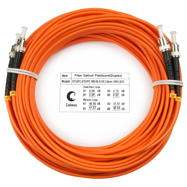 Cabeus FOP-62-ST-ST-25m Шнур оптический duplex ST-ST 62,5/125 mm 25м LSZHОдномодовые и многомодовые оптические патч-корды, ST/PC-ST/PC, дуплекс