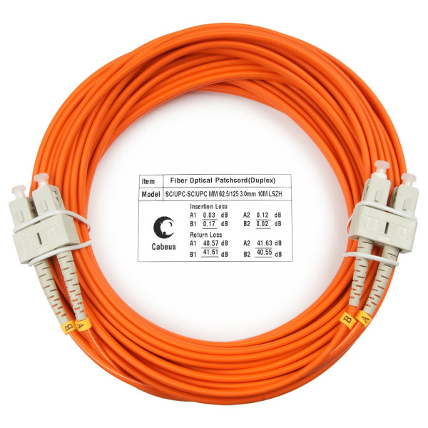 Cabeus FOP-62-SC-SC-10m Шнур оптический duplex SC-SC 62,5/125 mm 10м LSZHОдномодовые и многомодовые оптические патч-корды, SC/PC-SC/PC, дуплекс
