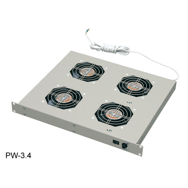 ZPAS WZ-PW34-00-00-011 Модуль вентиляторный 19, с уровнем шума 40 Дб, глубина 380 mm, 4 вентилятора, номинальная мощность 88 Вт, с разъемом под термостат, цвет серый (RAL 7035) (PW-3,4)19 вентиляционные панели PW
