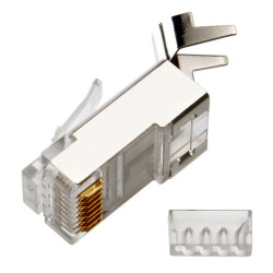 Cabeus 8P8C-SH-C7-TWP Коннектор RJ-45(8P8C) под витую пару, категория 6a,7 (50 µ/ 50 микродюймов), экранированный, универсальный (для одножильного и многожильного кабеля), для толстых жил 1.35-1.5 мм(с оболочкой), со вставкой