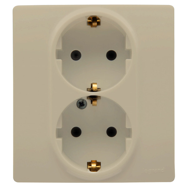 LEGRAND 672323 Модуль розетки 2 х 2К+З, 10AX, с винтовыми зажимами, немецкий стандарт, слоновая кость, ETIKA