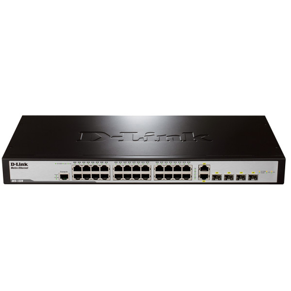 D-Link DES-1228/ME/B1A Управляемый коммутатор 2 уровня с 24 портами 10/100Base-TX, 2 портами 100/1000Base-X SFP и 2 комбо-портами 100/1000Base-T/SFP