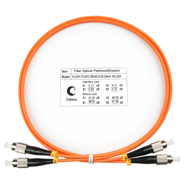 Cabeus FOP-62-FC-FC-1,5m Шнур оптический duplex FC-FC 62,5/125 mm 1,5м LSZHМногомодовые оптические патч-корды, FC/PC-FC/PC, дуплекс