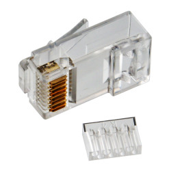 Cabeus 8P8C-C6-TWP Коннектор RJ-45 под витую пару, категория 6 (50 µ/ 50 микродюймов), универсальный (для одножильного и многожильного кабеля), со вставкой
