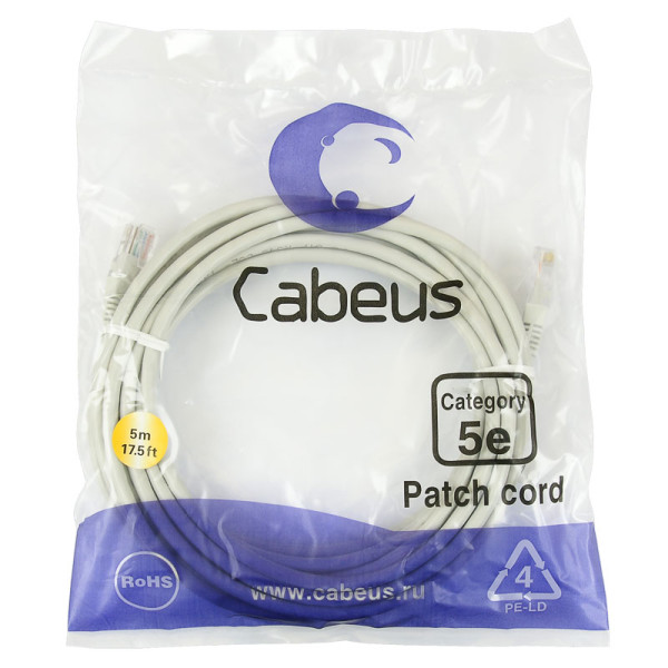 Cabeus PC-UTP-RJ45-Cat.5e-5m Патч-корд UTP, категория 5e, 5 м, неэкранированный, серый