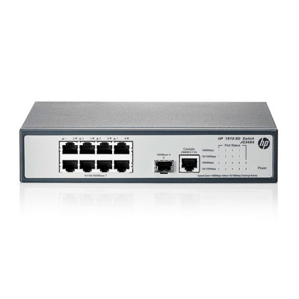 HP JG348A#ABB 1910-8G Коммутатор (8x10/100/1000 RJ-45 + 1xSFP Web, SNMP, L3 static, single IP management up to 32 units, 19')