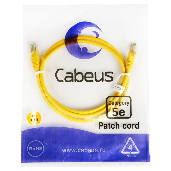 Cabeus PC-UTP-RJ45-Cat.5e-1m-YL Патч-корд UTP, категория 5e, 1 м, неэкранированный, желтый