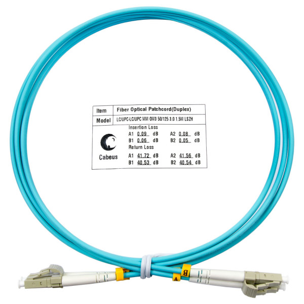 Cabeus FOP-50-LC-LC-1.5m Шнур оптический duplex LC-LC 50/125 mm OM3 1.5м LSZH