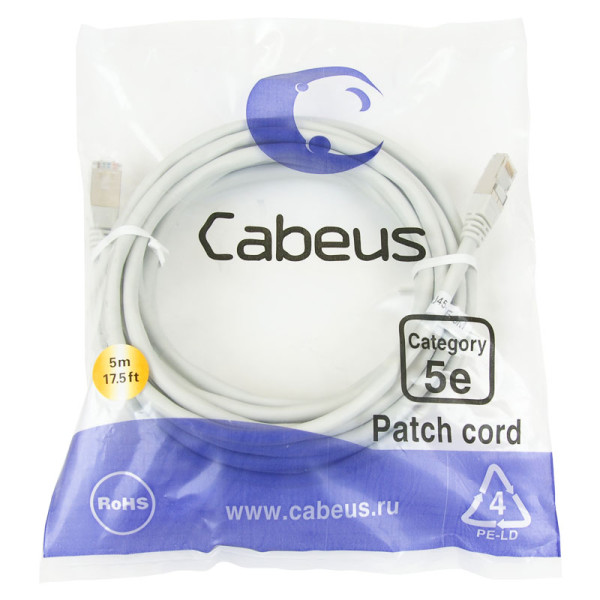Cabeus PC-FTP-RJ45-Cat.5e-5m Патч-корд FTP, категория 5е, 5 м, экранированный, серый