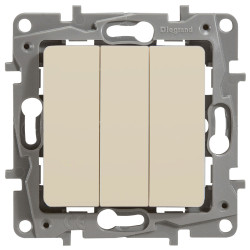 LEGRAND 672313 Выключатель/переключатель 3-клавишный, 10АХ, с винтовыми зажимами, слоновая кость, ETIKA