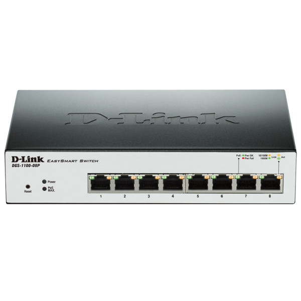 D-Link DGS-1100-08P/A1A Настраиваемый компактный коммутатор EasySmart с 8 портами 10/100/1000Base-T с поддержкой PoE