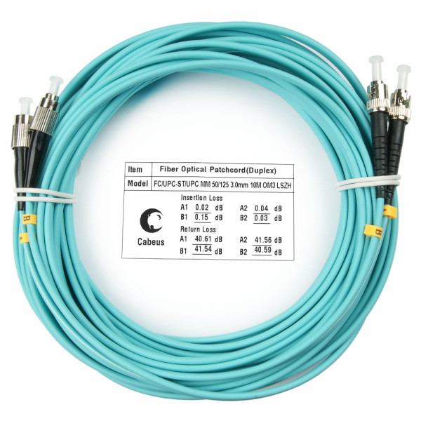 Cabeus FOP-50-FC-ST-20m Шнур оптический duplex FC-ST 50/125 mm OM3 20м LSZHОдномодовые и многомодовые оптические патч-корды, ST/PC-FC/PC, дуплекс