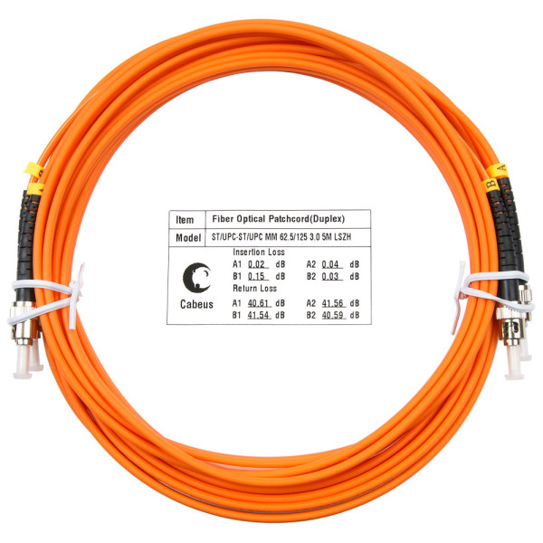 Cabeus FOP-62-ST-ST-5m Шнур оптический duplex ST-ST 62,5/125 mm 5м LSZHОдномодовые и многомодовые оптические патч-корды, ST/PC-ST/PC, дуплекс