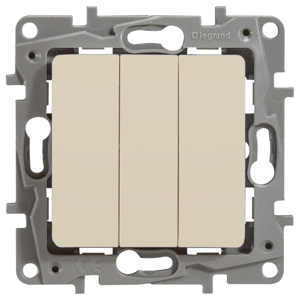 LEGRAND 672313 Выключатель/переключатель 3-клавишный, 10АХ, с винтовыми зажимами, слоновая кость, ETIKA