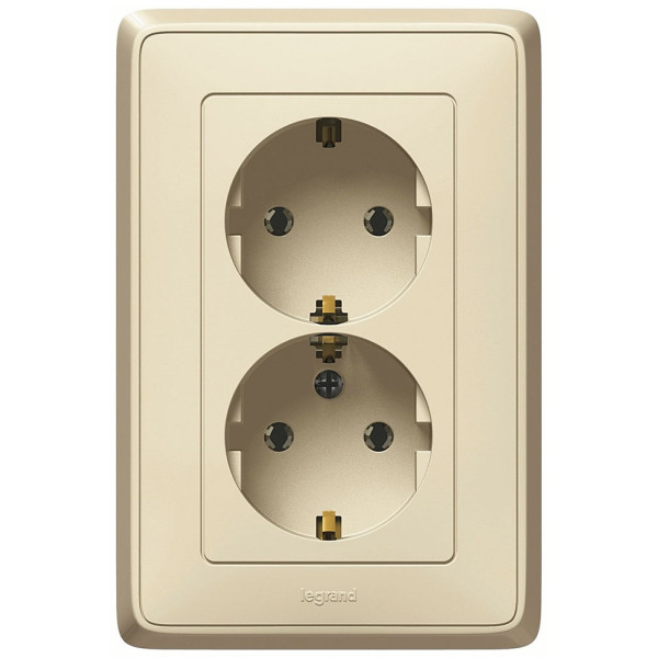 LEGRAND 773727 Розетка 2х2К+3, немецкий стандарт, 16А, 250В, слоновая кость, Cariva