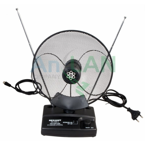 REXANT 34-0102-1 RX-102-1 антенна комнатная VHF, UHF, 47-860 MHz с усилением 36dB