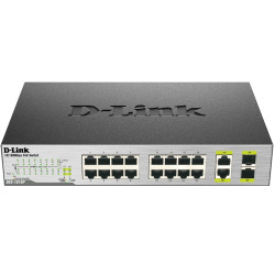 D-Link DES-1018P/A1A Неуправляемый коммутатор с 16 портами 10/100BASE-TX (8 портов с поддержкой PoE) и 2 комбо-портами 10/100/1000BASE-T/SFP и функцией энергосбережения