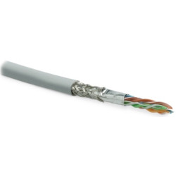 Hyperline SFUTP4-C6-P26-IN-LSZH-GY-500 (SFTP4-C6-PATCH-LSZH-GY-500) (500 м) Кабель витая пара, экранированная SF/UTP, категория 6, 4 пары (26 AWG), многожильный (patch), экран - фольга + медная оплетка, LSZH, серый