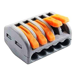 WAGO 222-415 Клемма соединительная 5-проводная, сечением 0.08-4.0 мм2, с нажимным рычагом, с боковым подключением, цвет серый