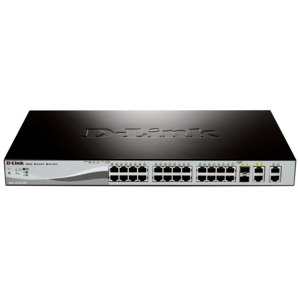 D-Link DES-1210-28P/B1A/C1A Настраиваемый коммутатор WebSmart с 24 портами 10/100Base-TX с поддержкой PoE, 2 портами 10/100/1000BASE-T, 2 комбо-портами 100/1000BASE-T/SFP
