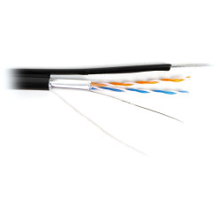 Hyperline FUTP2-C5-S24-SW-OUT-PE-BK-500 (FTP2-C5E-SOLID-SW-OUTDOOR-40-500) (500 м) Кабель витая пара, экранированная F/UTP, категория 5, 2 пары (24 AWG), одножильный, экран - фольга, с металлическим тросом, внешний, PE, -40°C–+60°C, черный