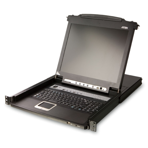 ATEN CL5708M-AT-RG KVM Переключатель 8-ми портовый, 19', с 17' LCD монитором 1280x1024 и клавиатурой, 2 пользователя, с KVM-шнурами PS2 1х1.8м.;USB 1x1.8м., исп.спец.шнуры, OSD, каскад 256