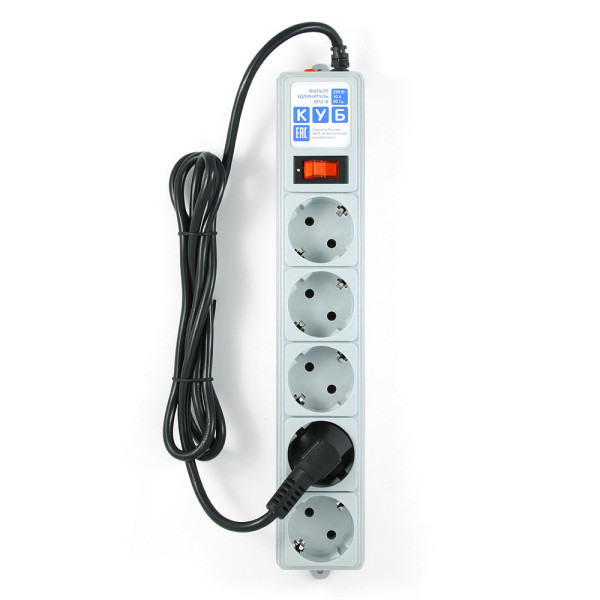 Power Cube SPG-B-6 Фильтр-удлинитель, 1.9 м, 5 розеток, 10А/2,2кВт, серый