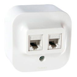 LEGRAND 782228 Розетка компьютерная, 2хRJ-45, кат. 5e, UTP, автоматическое подкл. с прокалыванием изоляции проводников, белая, Quteo