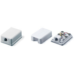 Hyperline SB-1-6P4C-C2-WH Розетка телефонная RJ-12(6P4C), одинарная, внешняя, белаяТелефонные розетки для настенного монтажа