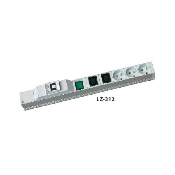 ZPAS WZ-LZ31-20-SU-000 Блок розеток для 19 шкафов, 3 розетки + 2 IEC 320 C13 с индикатором и автоматом (LZ-312) (Schuko)