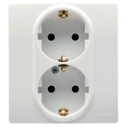 LEGRAND 672223 Модуль розетки 2 х 2К+З со шторками, 10AX, с винтовыми зажимами, немецкий стандарт, белый, ETIKA