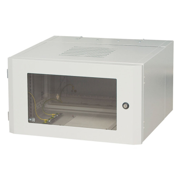 ZPAS WZ-0405-S1-01-011 Шкаф настенный 19-дюймовый (19), серия SW, 6U, 337x600х540, трехсекционный, со стеклянной дверью в стальной раме, цвет серый (RAL 7035) (SW-005-2) (собранный)19 настенные шкафы серии SW