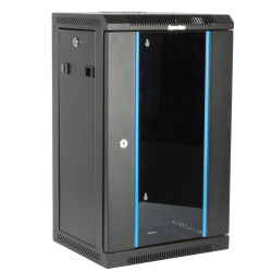 Hyperline TDC-9U-GR-RAL9004 Шкаф настенный 10', 9U, 480х370х300, уст. размер 254 мм, со стеклянной дверью, открывающиеся стенки, возможность установки вентилятора, цвет черный (RAL 9004) (собранный)