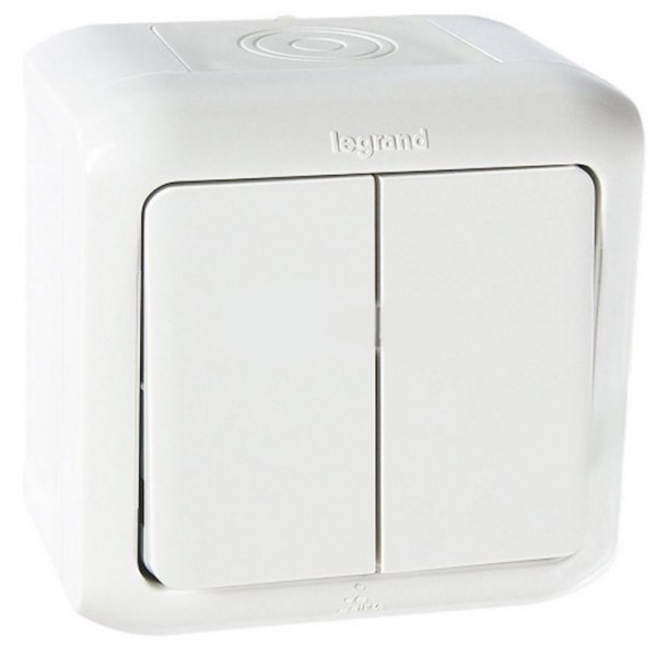 LEGRAND 782302 Выключатель 2-клавишный, 10А, белый, IP44, Quteo
